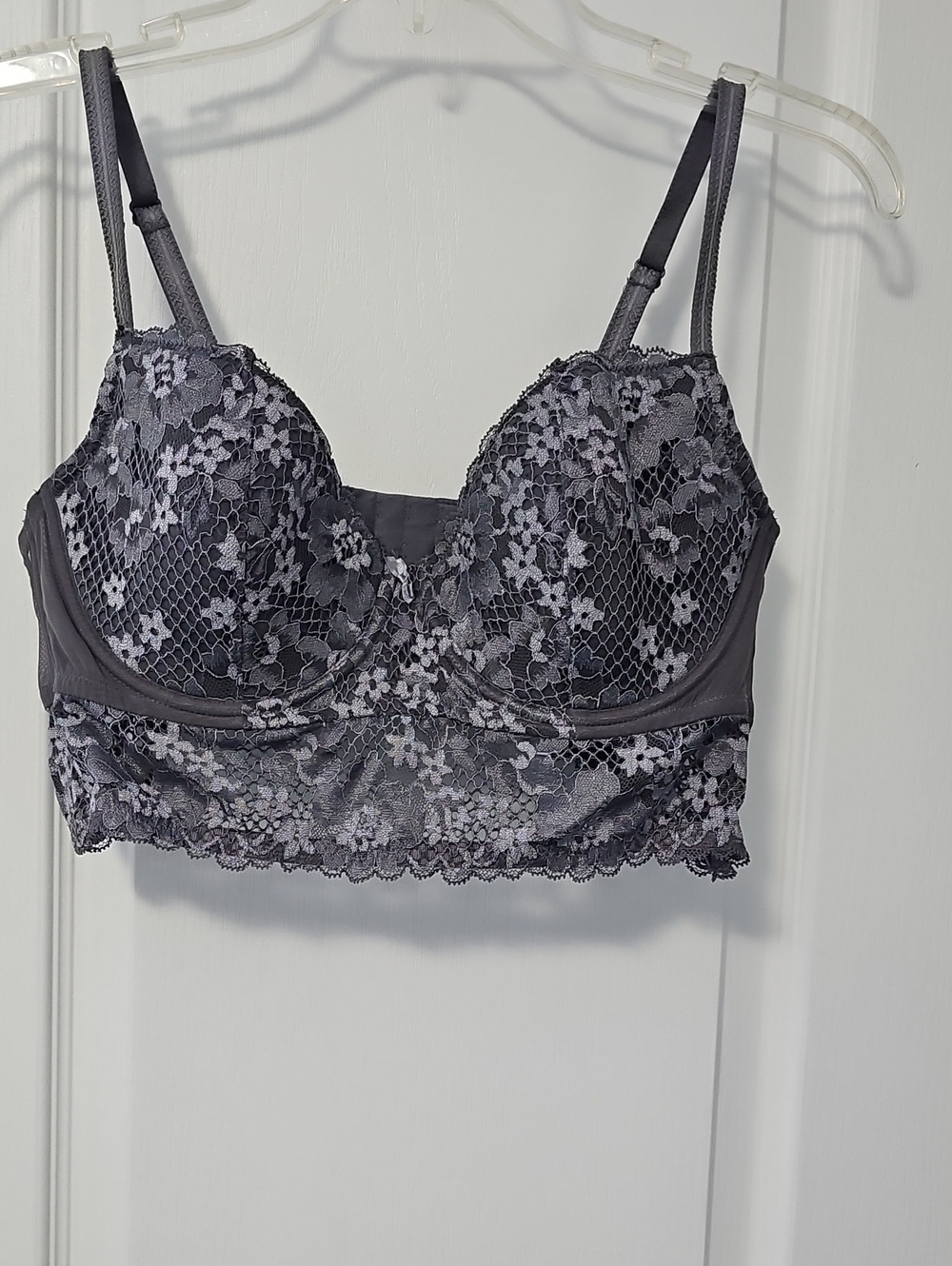 Adore Me Gray Floral Lace Longline Bra